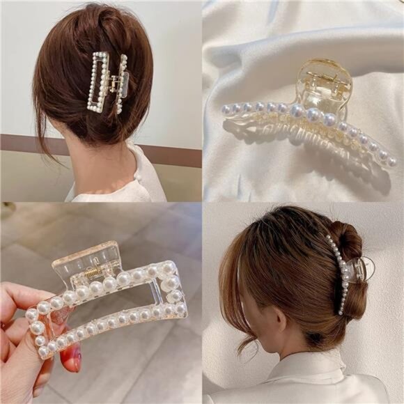 Pearl & Resin Claw Clips (4-Pack) | Strong Hold Non-Slip Hair Accessories - Picture 3 of 4
